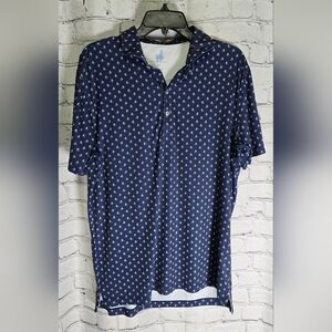 Men's Johnnie-O Navy Bird Printed Short-Sleeve Polo Shirt Size Medium